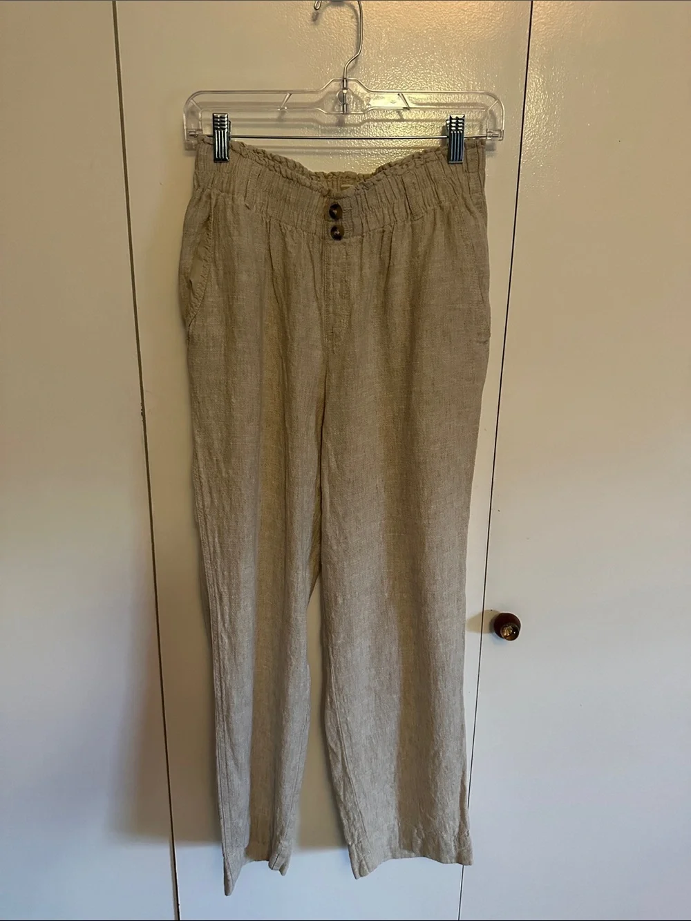Briggs New York Natural Beige Linen-Blend Drawstring Pants